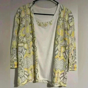 Women’s XLp Alfred Dunner cardigan and top EUC yellow/gray/white